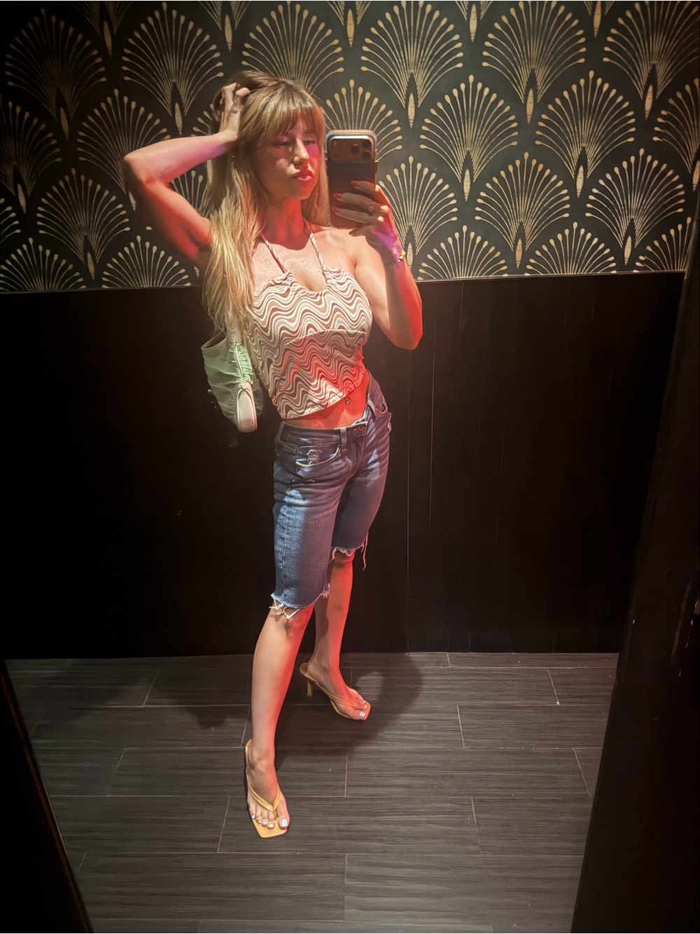 Hollister Brown & Cream Wavy Halter Crop Top